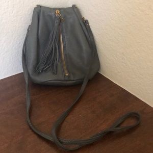 Hobo Gray Leather Bucket Crossbody with Tassle